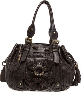 Lockheart brown leather tassel perforated handbag shoulder bag purse